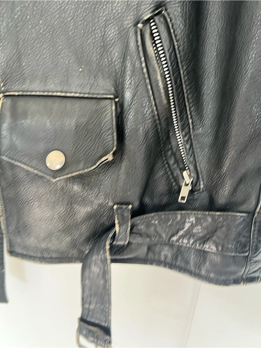 Classic Vintage Black Leather Biker Jacket - unisex oversized